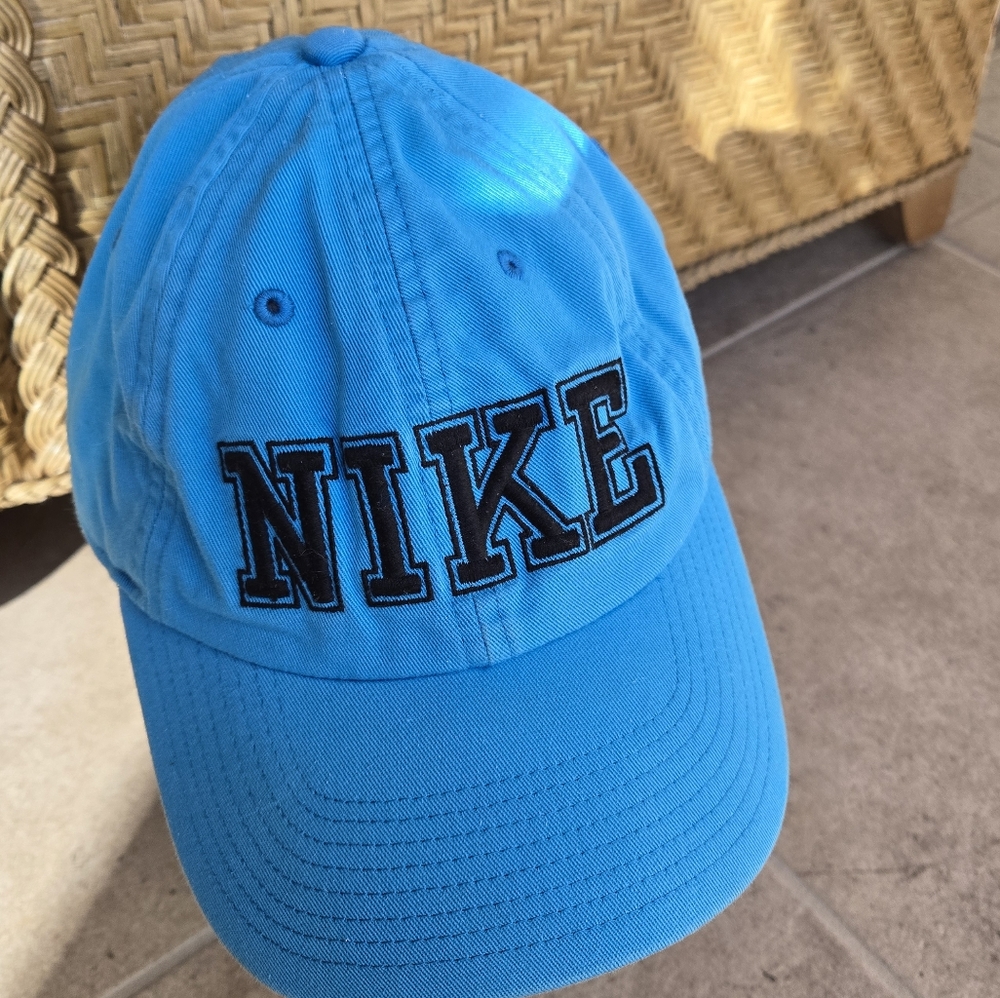 Nike Hat Cap Blue Black Letters Vintage Adj Strap Big Spellout